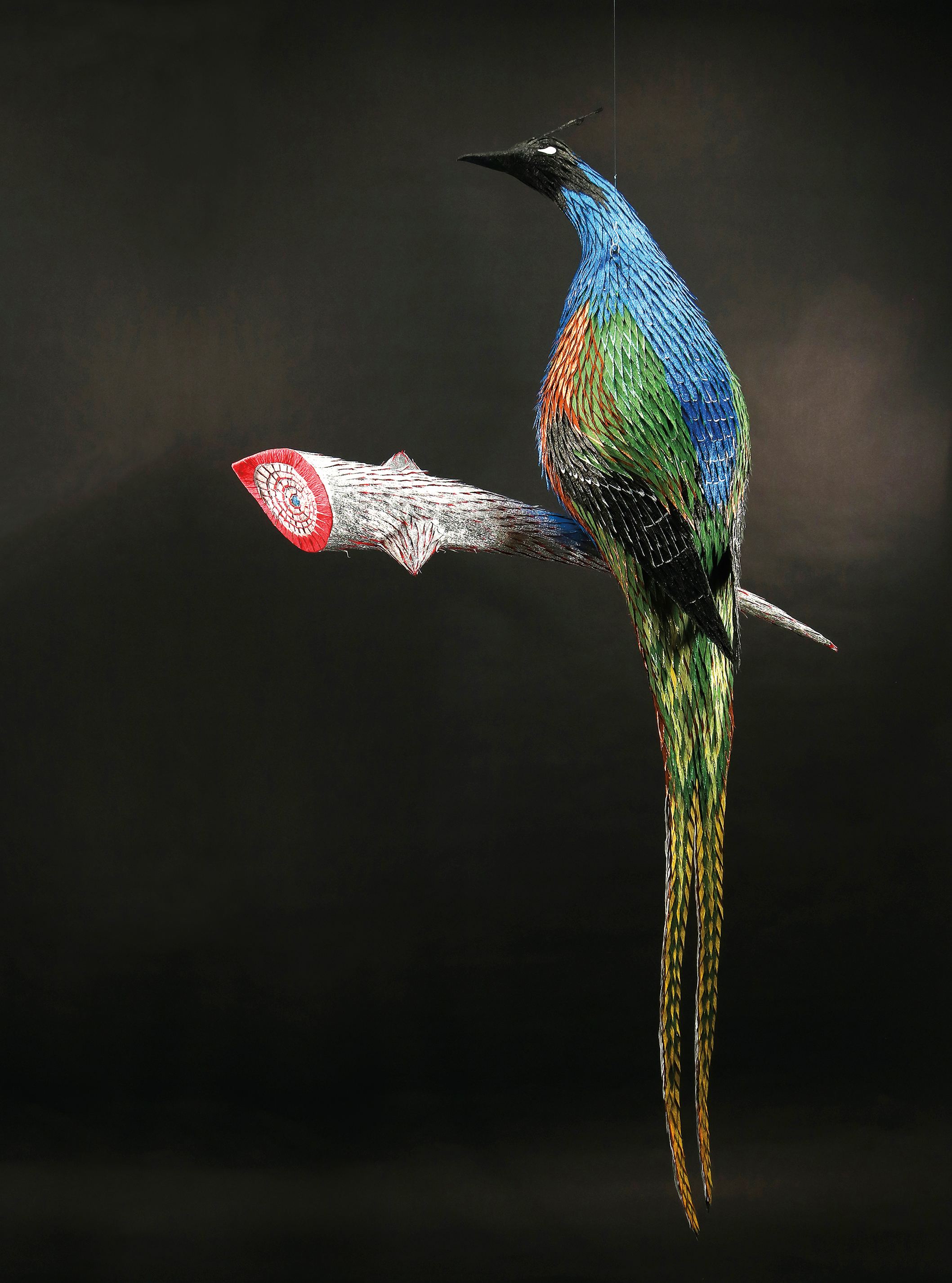 Bosch Bird No. 8, 2018, paper, glue, and wire, 54 x 29 x 16 in. Photo by Roberto Benavidez.