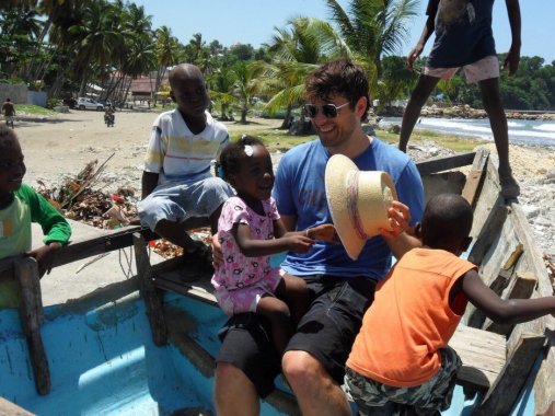 Misha Collins with Haiti kids