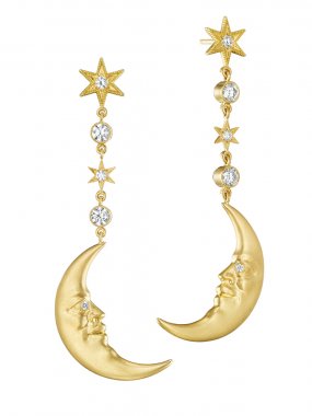 Anthony Lent Hanging Crescent Moonface Earrings