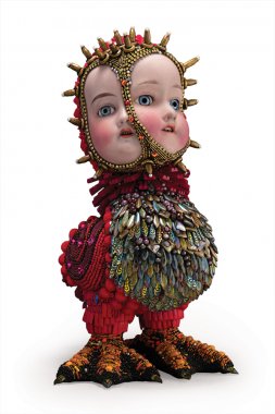 Betsy Youngquist June and Jupiter Two Headed Red Bird doll.