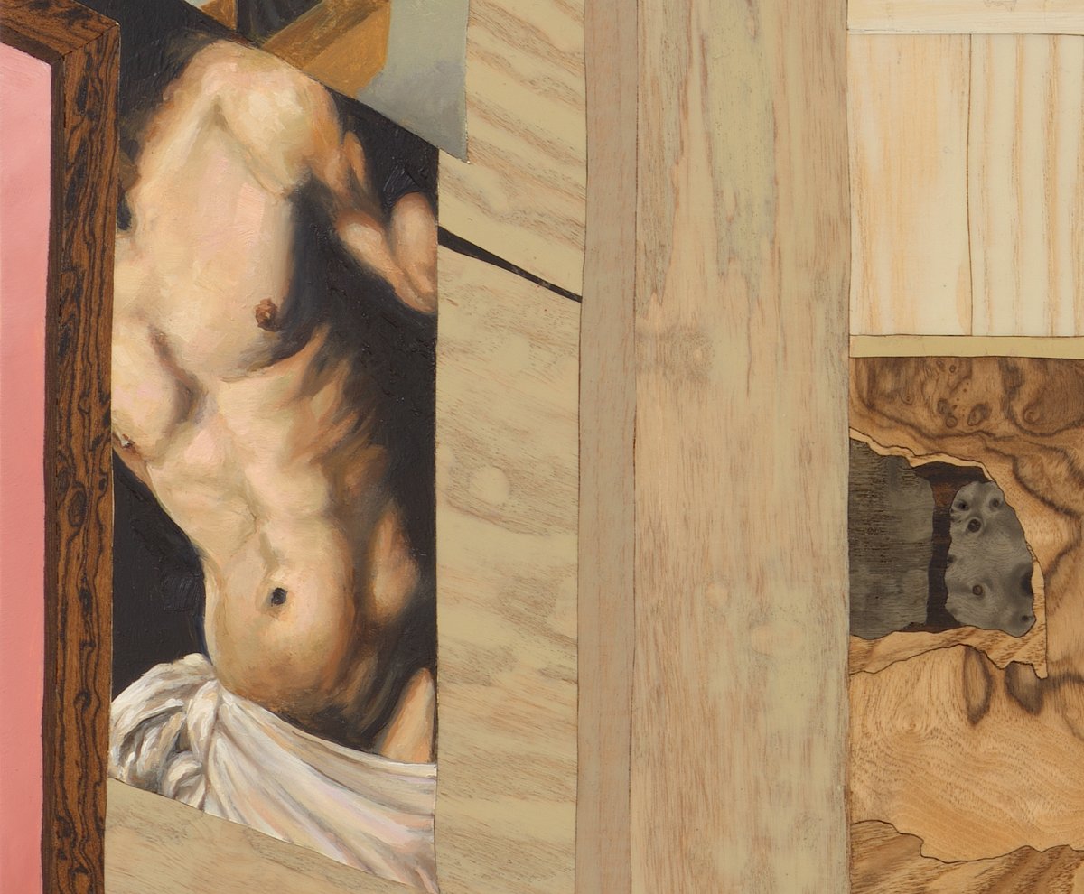 A variety of wood grains and a painted torso in this detail shot of The Residency.
