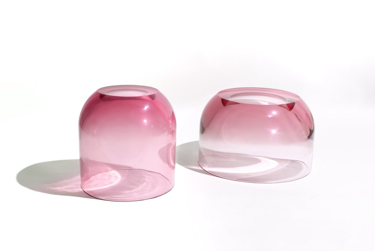 Dew Drop stools, pictured here in small and medium, are made of polyurethane and refract light through a hollowed dome shape, generating interesting color play. Photo by Ian Cochran. 