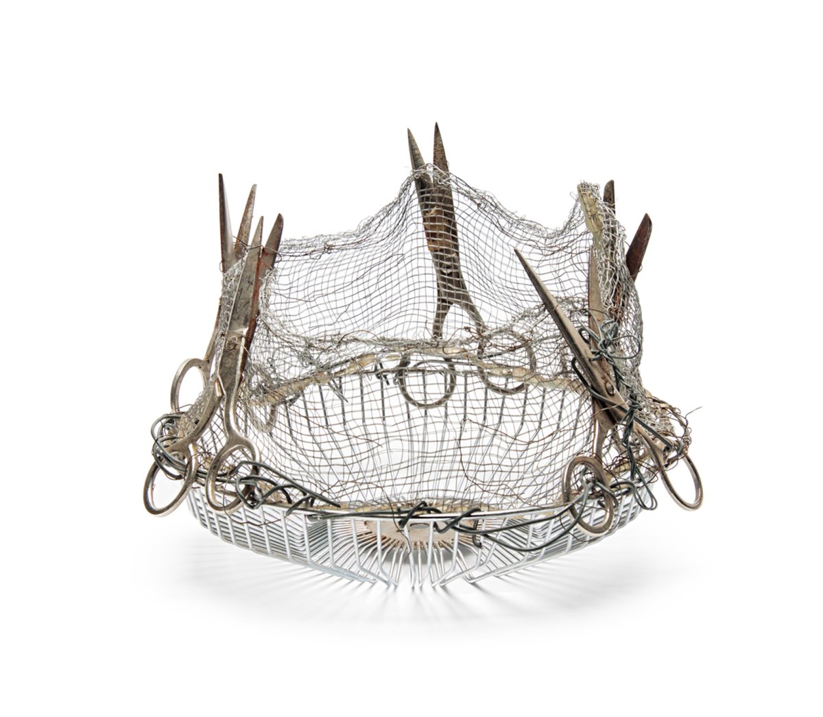Included in Indie Folk: New Art and Sounds from the Pacific Northwest is Seattle multimedia artist Marita Dingus’s Scissor Basket, 2003, scissors, found metals, 6 x 9 x 9 in. Photo courtesy of the artist and Traver Gallery, Seattle.