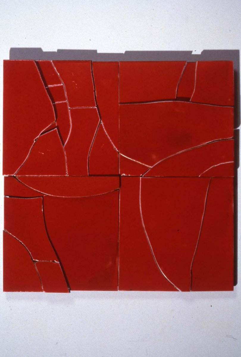Jim Melchert’s work titled Squared Circle, 1995, glazed earthenware, 24 x 24 inches.