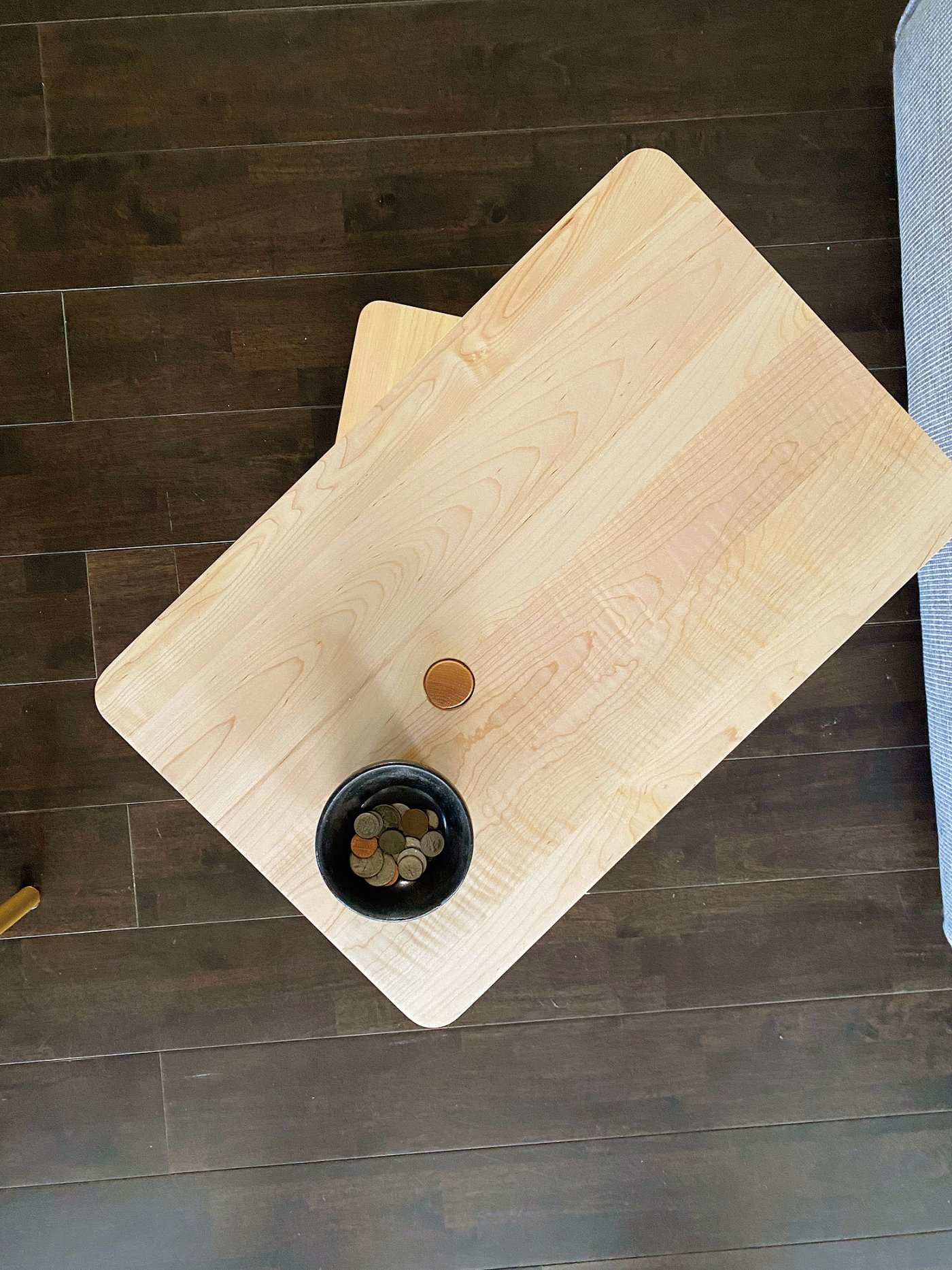 Sky view image of handcrafted table. 