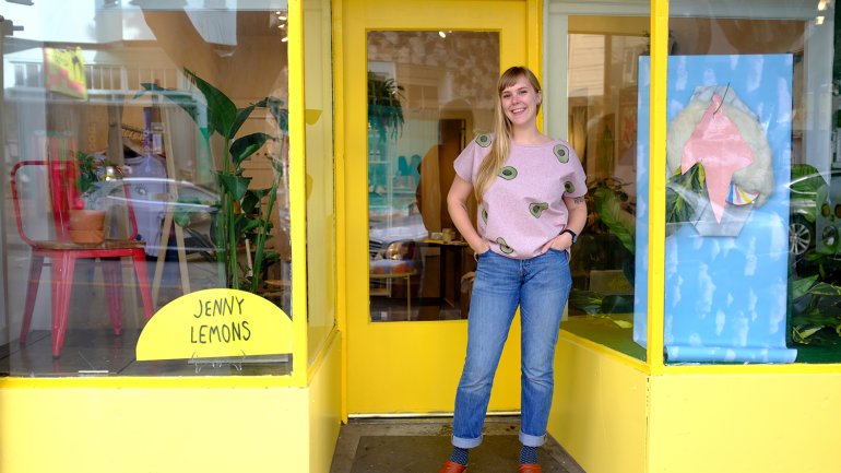 Jennie Lennick in front of Jenny Lemons