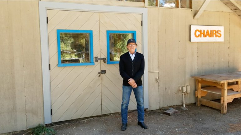 Robert Erickson outside the Erickson Woodworking studio