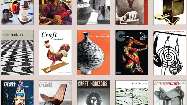 Array of covers of American Craft and Craft Horizons from the past 80 years