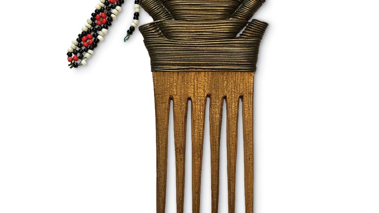 ornate handmade hair comb made with wood wire and beads