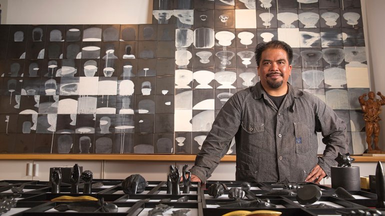 Agelio Batle with an Array of Graphite Objects