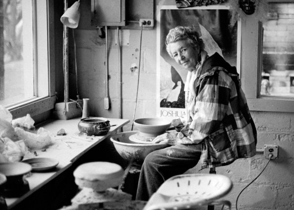 Aileen Osborn Webb at a pottery wheel