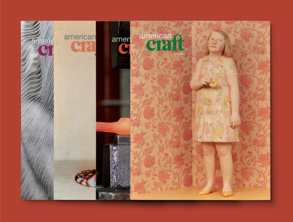 fan of four most recent issues of american craft magazine with fall 2022 issue on top