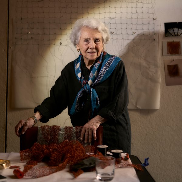 portrait of textile artist nancy koenigsberg in studio