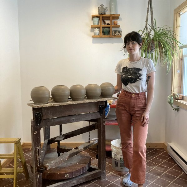 Portrait of ceramicist Alana Cuellar in studio