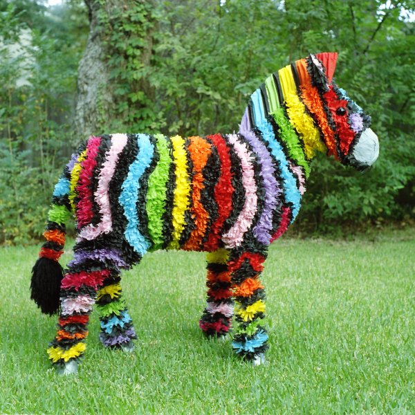 Benavidez took inspiration from this rainbow zebra-shaped piñata, made by Brian Anderson of pinataboy.com. Photo by Brian Anderson.