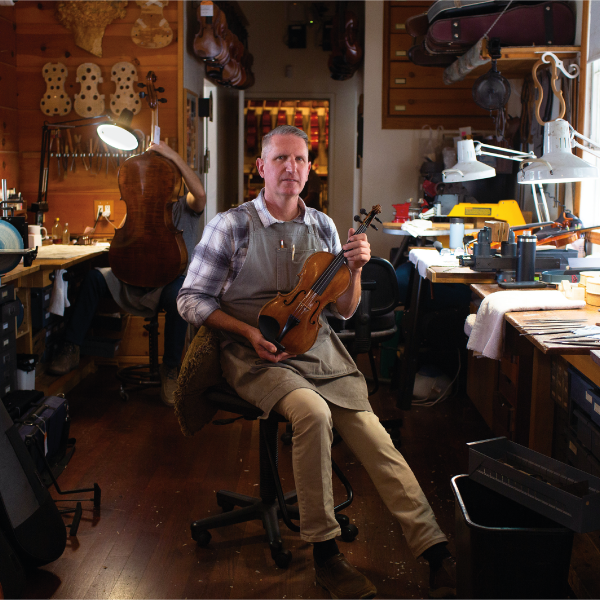 Third-generation luthier Eric Benning inside Benning Violins, the family shop in Studio City, Los Angeles, which opened in 1953. Photo by James Bernal.