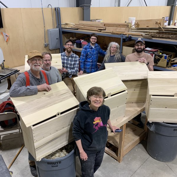 Fitzpatrick (second from right) poses with her students and their handiwork after a three-day Dutch tool chest class in Anchorage, Alaska. Photo courtesy of Alaska Creative Woodworkers Association.