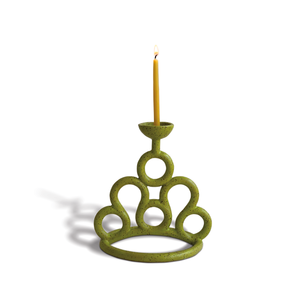 Whitney Sharpe chartreuse lace candelabra, 8.5 x 8 x 5.5 in. Photo by Whitney Sharpe.