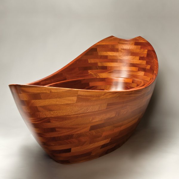 Seth Rolland’s Salish Sea Bathtub, 2013, is made of sustainably harvested sapele mahogany, which is noted for its durability, 36 x 95 x 36 in. Photo by Myron Gauger.