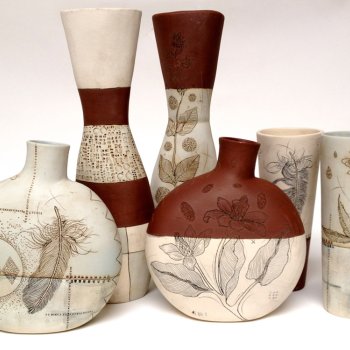 Diana Fayt Canteen, Pin, and Cylinder Vases