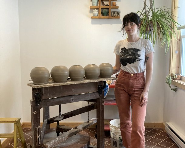 Portrait of ceramicist Alana Cuellar in studio