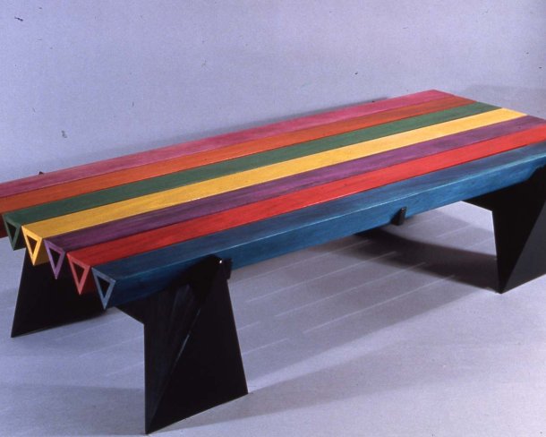 Multi-colored striped coffee table