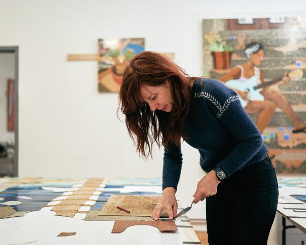 Alison Elizabeth Taylor working in her studio.