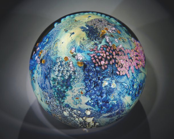 Renwick Megaplanet - glass sphere with blues, greens, and pinks creating various textures.