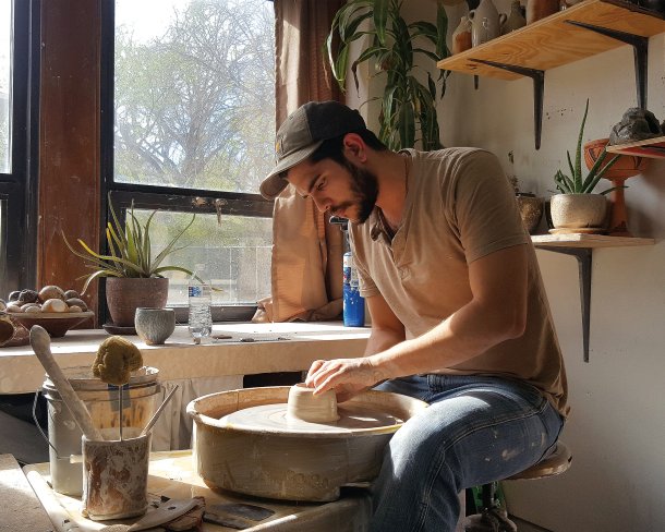 Casillas at work in a studio at the University of North Texas. Photo courtesy of Horacio Casillas.