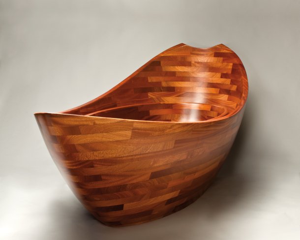 Seth Rolland’s Salish Sea Bathtub, 2013, is made of sustainably harvested sapele mahogany, which is noted for its durability, 36 x 95 x 36 in. 