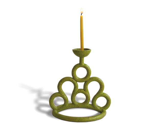 Whitney Sharpe chartreuse lace candelabra, 8.5 x 8 x 5.5 in. Photo by Whitney Sharpe.